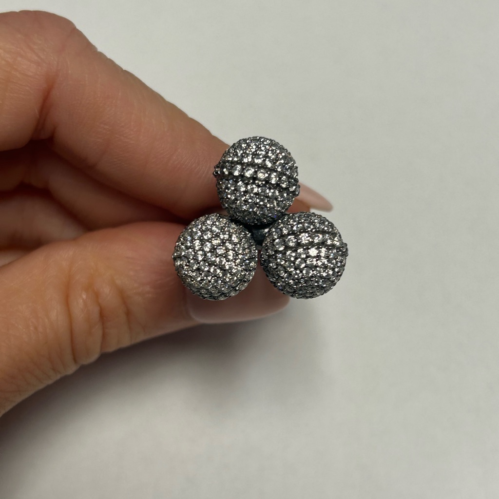 Suzy Levian Black Sterling Silver White Cz Pave Triple Circle Ring Nwt 85$